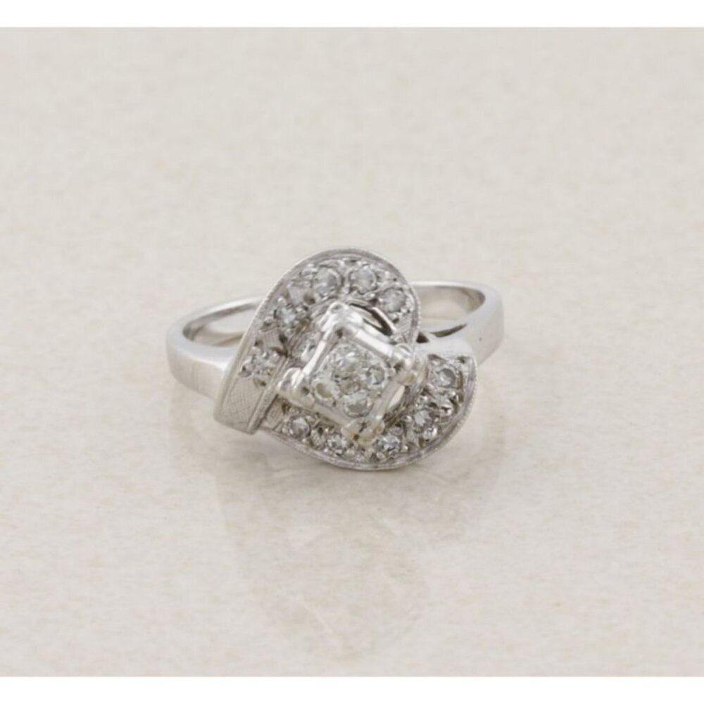 14k White Gold .25 ct Diamond Ring Antique Art Deco Size 7 1/2